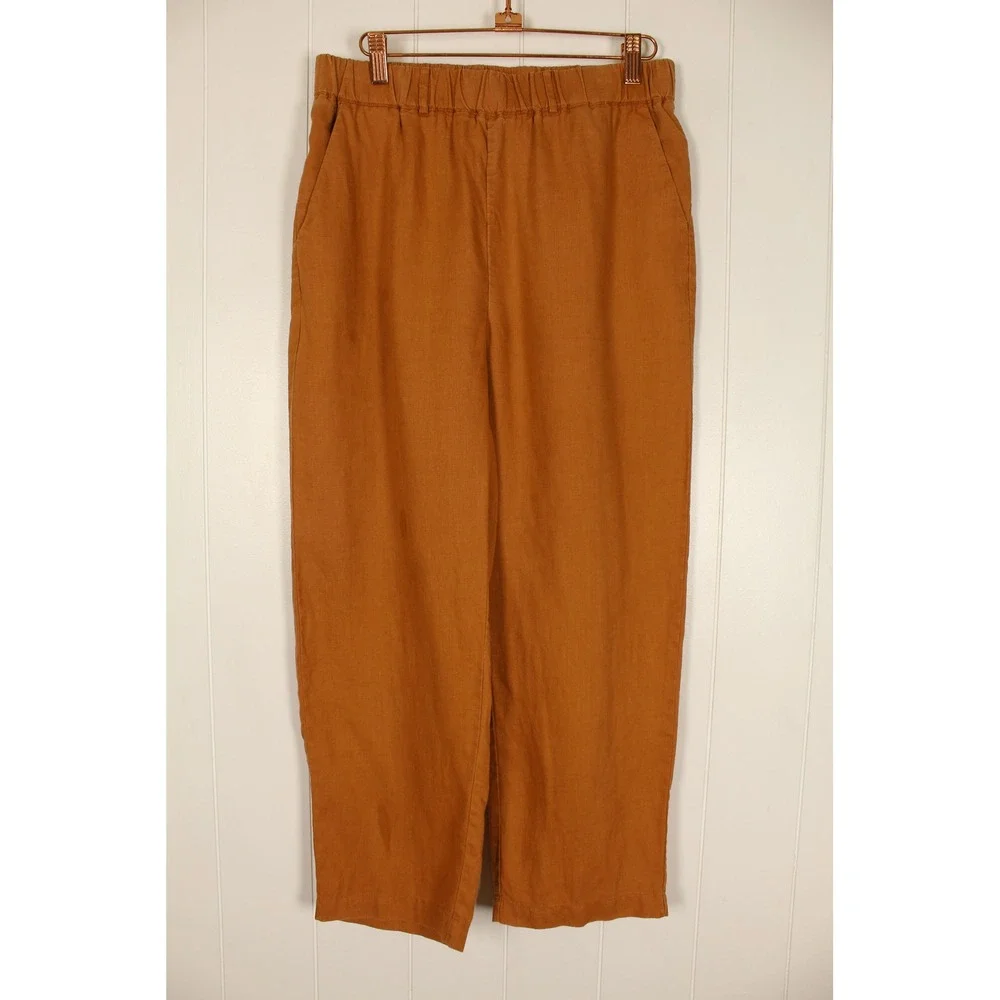 Quince 100% European Linen Tapered Ankle Pants in Golden Brown Size Small